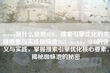 seoseo是什么意思SEO，搜索引擎优化的关键要素与实践蜘蛛池TG：zzcseo，SEO的含义与实践，掌握搜索引擎优化核心要素，揭秘蜘蛛池的秘密