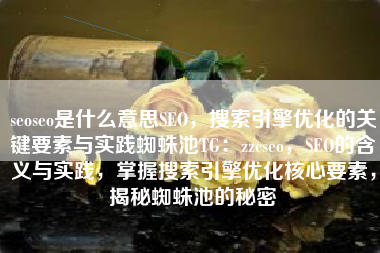 seoseo是什么意思SEO，搜索引擎优化的关键要素与实践蜘蛛池TG：zzcseo，SEO的含义与实践，掌握搜索引擎优化核心要素，揭秘蜘蛛池的秘密