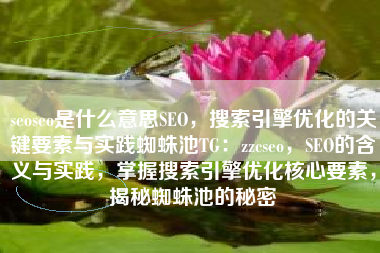 seoseo是什么意思SEO，搜索引擎优化的关键要素与实践蜘蛛池TG：zzcseo，SEO的含义与实践，掌握搜索引擎优化核心要素，揭秘蜘蛛池的秘密