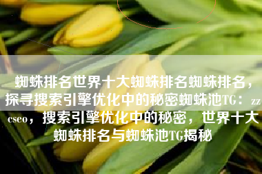 蜘蛛排名世界十大蜘蛛排名蜘蛛排名，探寻搜索引擎优化中的秘密蜘蛛池TG：zzcseo，搜索引擎优化中的秘密，世界十大蜘蛛排名与蜘蛛池TG揭秘