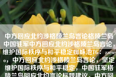 中方回应北约涉格陵兰岛言论格陵兰岛中国驻军中方回应北约涉格陵兰岛言论，维护国际秩序与和平稳定蜘蛛池TG：zzcseo，中方回应北约涉格陵兰岛言论，坚定维护国际秩序与和平稳定，中国驻军格陵兰岛回应北约言论标题建议，中方回应北约涉格陵兰岛言论，坚定维护国际和平与秩序稳定，针对驻军传闻予以澄清。