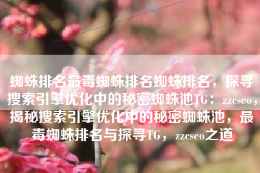 蜘蛛排名最毒蜘蛛排名蜘蛛排名，探寻搜索引擎优化中的秘密蜘蛛池TG：zzcseo，揭秘搜索引擎优化中的秘密蜘蛛池，最毒蜘蛛排名与探寻TG，zzcseo之道