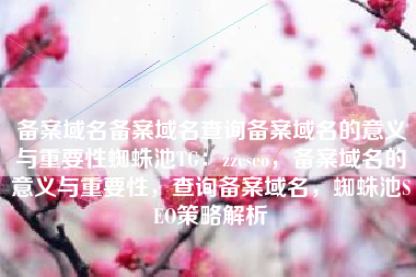 备案域名备案域名查询备案域名的意义与重要性蜘蛛池TG：zzcseo，备案域名的意义与重要性，查询备案域名，蜘蛛池SEO策略解析