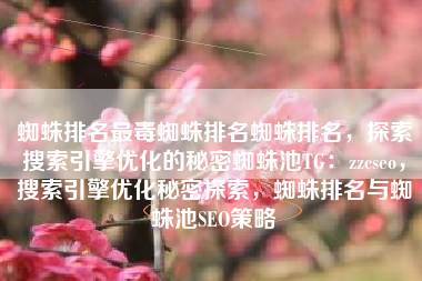 蜘蛛排名最毒蜘蛛排名蜘蛛排名，探索搜索引擎优化的秘密蜘蛛池TG：zzcseo，搜索引擎优化秘密探索，蜘蛛排名与蜘蛛池SEO策略