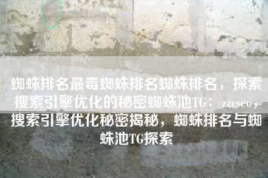 蜘蛛排名最毒蜘蛛排名蜘蛛排名，探索搜索引擎优化的秘密蜘蛛池TG：zzcseo，搜索引擎优化秘密揭秘，蜘蛛排名与蜘蛛池TG探索