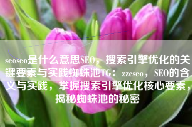 seoseo是什么意思SEO，搜索引擎优化的关键要素与实践蜘蛛池TG：zzcseo，SEO的含义与实践，掌握搜索引擎优化核心要素，揭秘蜘蛛池的秘密