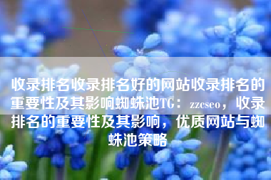 收录排名收录排名好的网站收录排名的重要性及其影响蜘蛛池TG：zzcseo，收录排名的重要性及其影响，优质网站与蜘蛛池策略