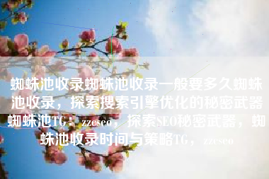 蜘蛛池收录蜘蛛池收录一般要多久蜘蛛池收录，探索搜索引擎优化的秘密武器蜘蛛池TG：zzcseo，探索SEO秘密武器，蜘蛛池收录时间与策略TG，zzcseo