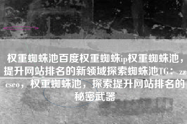 权重蜘蛛池百度权重蜘蛛ip权重蜘蛛池，提升网站排名的新领域探索蜘蛛池TG：zzcseo，权重蜘蛛池，探索提升网站排名的秘密武器