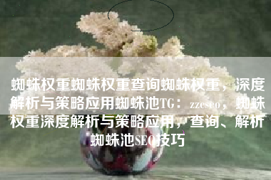 蜘蛛权重蜘蛛权重查询蜘蛛权重，深度解析与策略应用蜘蛛池TG：zzcseo，蜘蛛权重深度解析与策略应用，查询、解析蜘蛛池SEO技巧