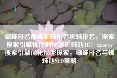 蜘蛛排名最毒蜘蛛排名蜘蛛排名，探索搜索引擎优化的秘密蜘蛛池TG：zzcseo，搜索引擎优化秘密探索，蜘蛛排名与蜘蛛池SEO策略